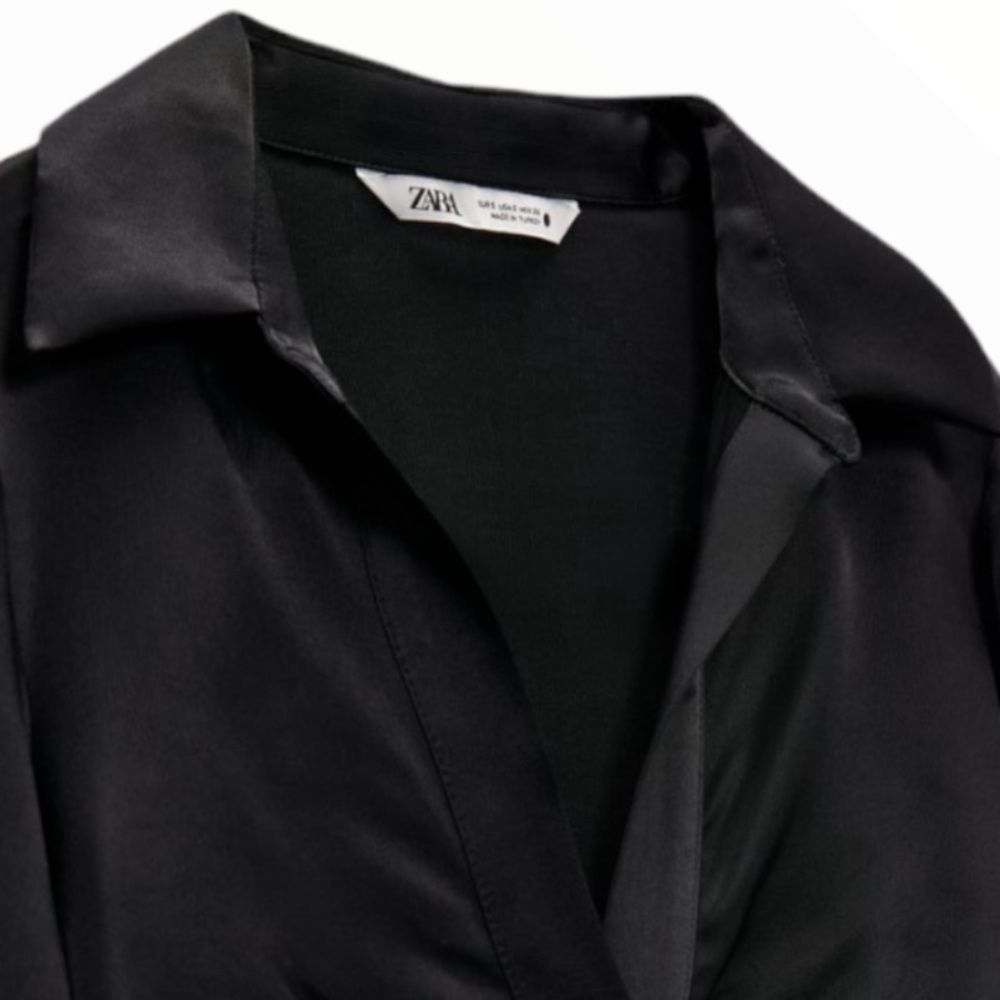 ZARA Women | Black | Fitted Satin Effect Shirt - Picture 3 of 6